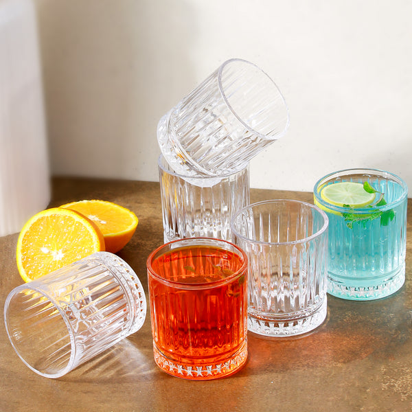 Lined Transparent Whisky Glass Set of 6, 240 ML